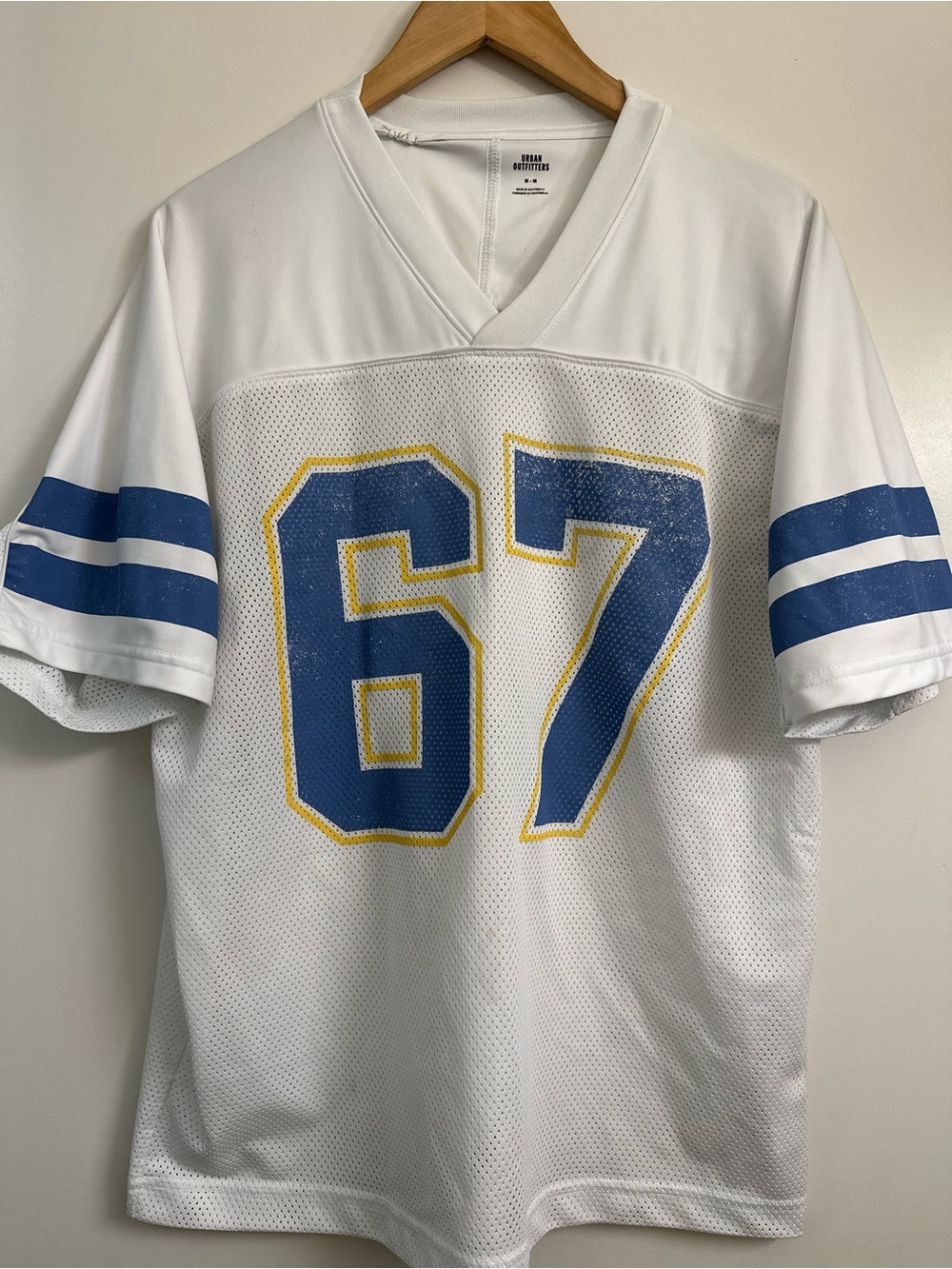 Urban Outfitters White Mesh Jersey with Blue & Yellow 67